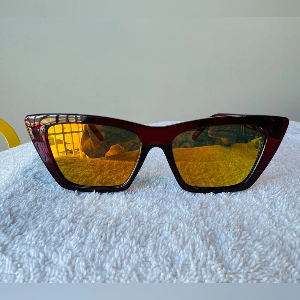 Men’s / Unisex Two Cat-Eye Sunglasses Pair - Mint & Burgundy with Mirrored Duo - Picture 6 of 10